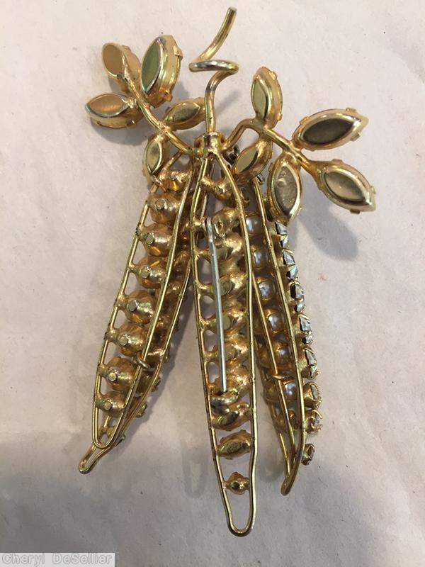 Schreiner 3 bean 2 branch pin crystal faux pearl jewelry