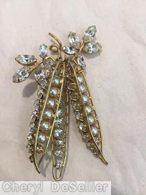 Schreiner 3 bean 2 branch pin crystal faux pearl jewelry