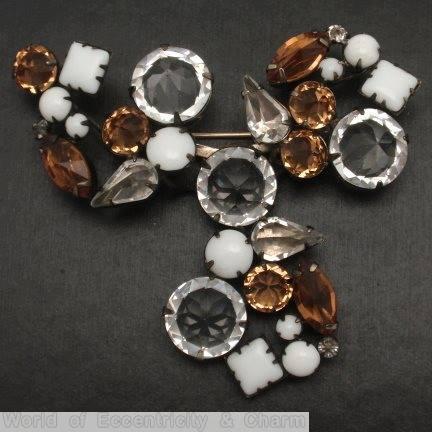 Schreiner 3 branch windmill pin amber crystal white jewelry