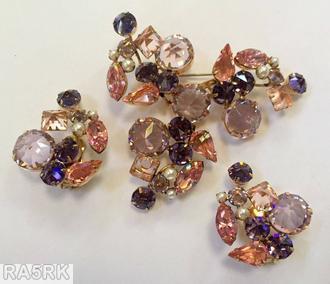 Schreiner 3 branch windmill pin clear lavender inverted peach pink purple faux pearl jewelry