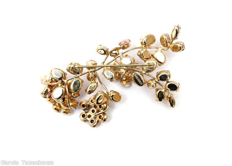 Schreiner 3 flower bush pin moonglow pink pearl fushia peridot ab peach jewelry