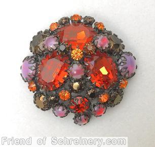 Schreiner 3 large oval cab domed radial triangle pretzel pin small stone center bordered coral large oval cab bicolor pink white chaton coral chaton metalic brown jewelry