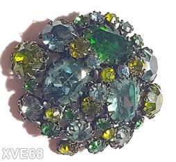 Schreiner 3 large oval cab domed radial triangle pretzel pin small stone center bordered emerald smoke green peridot jewelry