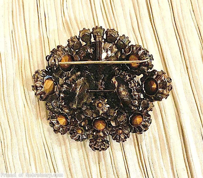 Schreiner 3 large oval cab domed radial triangle pretzel pin small stone center bordered wine faceted large oval stone bicolor ruby sapphire purple ice pink jewelry