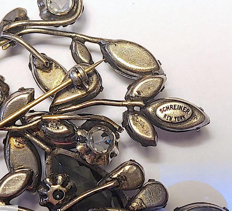 Schreiner 3 long branch sprawling pin 4 large teardrop smoky crystal jewelry