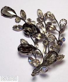 Schreiner 3 long branch sprawling pin 4 large teardrop smoky crystal jewelry