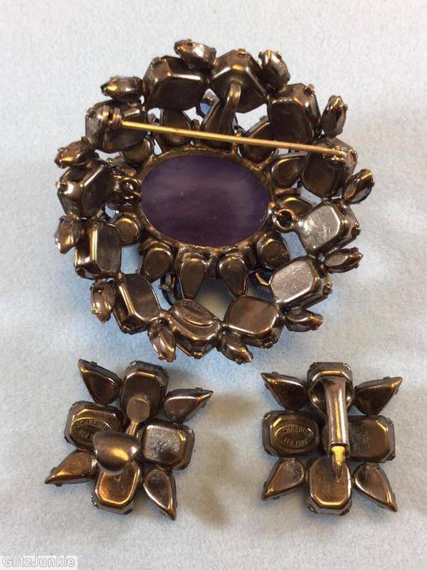 Schreiner 3 rounds domed oval pin large oval center 12 square stone side green lapis pink amber marbled lavender jewelry