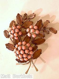 Schreiner 3 trembling flower bunch pin opaque pink chaton brown navette jewelry