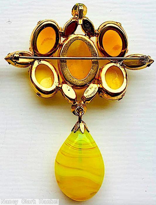 Schreiner 4 cab top down 1 dangle pin 4 lime opaque oval cab marbled lime teardrop dangle clear faceted navette goldtone jewelry