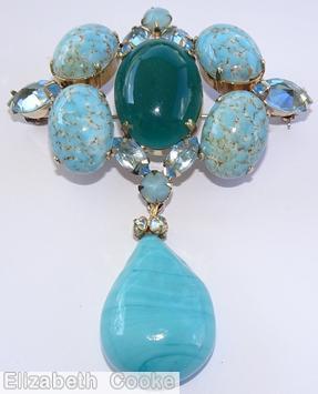 Schreiner 4 cab top down 1 dangle pin aqua dangle turquoise large oval cab corner green large oval center jewelry