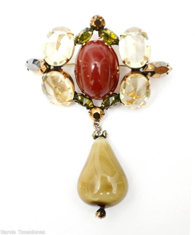 Schreiner 4 cab top down 1 dangle pin brown green dangle large oval faceted stone carnelian large oval center jewelry