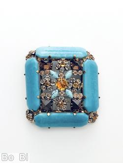 Schreiner 4 elongated hexagon stone side domed rectangle pin aqua marbled elongated stone turquoise small navette topaz faceted square stone crystal small inverted stone amber chaton center goldtone jewelry