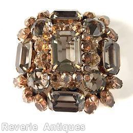 Schreiner 4 large emerald cut side rectangle pin 4 large chaton corner large emerald cut center smoky smoky topaz jewelry