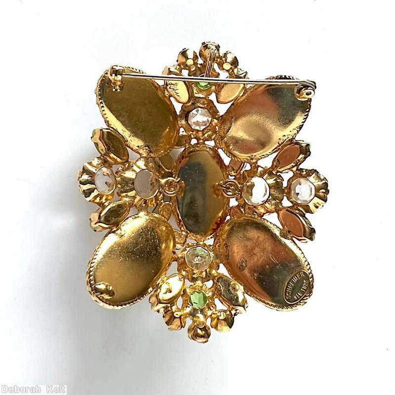 Schreiner 4 large oval cab corner radial rectangle pin 1 large oval cab center apple green crystal dragons breath oval cab jewelry