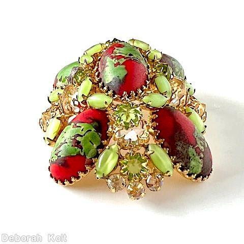 Schreiner 4 large oval cab corner radial rectangle pin 1 large oval cab center apple green crystal dragons breath oval cab jewelry