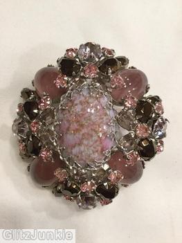 Schreiner 4 large oval cab corner radial rectangle pin 1 large oval cab center marbled lavender center jet smoke pink jewelry