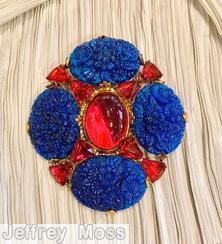 Schreiner 4 large oval molded flower stone large oval cab center 8 bell stone lapis blue molded art glass red goldtone jewelry