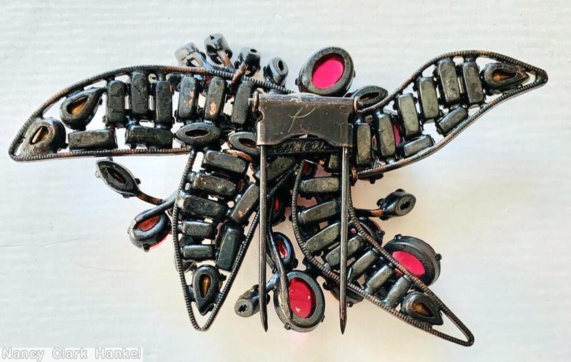 Schreiner 4 wired baguette leaf flower pin 2 level flower pin jelly belly branch ruby jelly belly crystal gunmetal jewelry