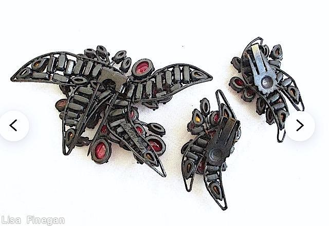 Schreiner 4 wired baguette leaf flower pin 2 level flower pin jelly belly branch ruby jelly belly crystal gunmetal jewelry