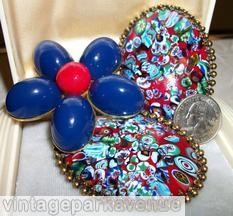 Schreiner 5 large oval cab 5 small chaton branch radial pin large chaton center lapis red goldtone jewelry