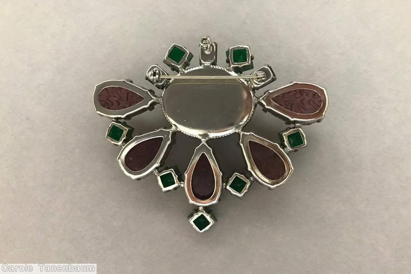 Schreiner 5 large teardrop half radial pin large oval center 7 square stone emerald molded plum navy jewelry