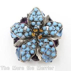 Schreiner 5 wired seeds petal radial pin 5 metal leaf milk aqua amber silvertone jewelry