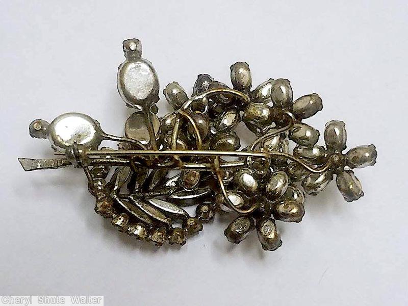 Schreiner 6 flower bush pin smoky blue green crystal jewelry