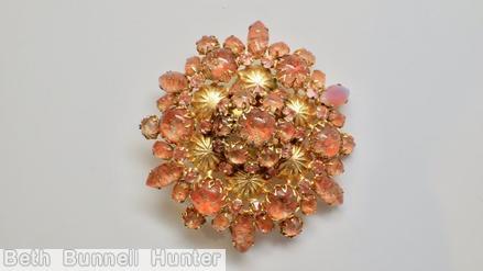 Schreiner 6 impressed metal deco ball round pin peach venetian goldtone jewelry