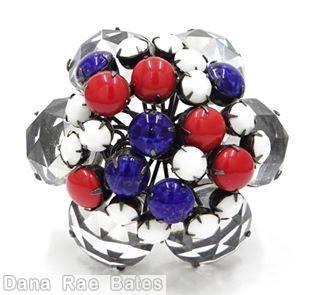Schreiner 6 large round cab side domed round pin 10 chaton center crystal red blue white patriplet jewelry