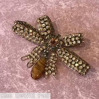 Schreiner 6 varied length wired seeds ribbon 1 dangle pin amber crystal peach smoke jewelry