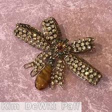 Schreiner 6 varied length wired seeds ribbon 1 dangle pin amber crystal peach smoke jewelry