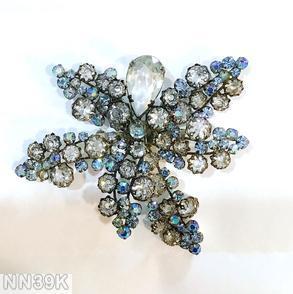 Schreiner 6 wire branch arch pin 1 large teardrop varied size chaton faceted crystal ab blue chaton silvertone jewelry