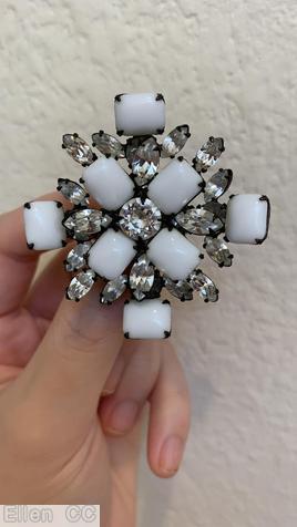 Schreiner 8 baguette square pin milk white rectangle stone crystal gunmetal jewelry