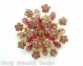 Schreiner 8 clustered flower spray pin ab pink jewelry