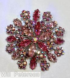 Schreiner 8 clustered flower spray pin fuschia ice pink silvertone jewelry