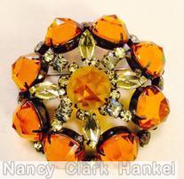 Schreiner 8 rose cut pointy stone side concave domed oval pin rose cut center clear amber clear champagne jewelry