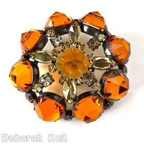 Schreiner 8 rose cut pointy stone side concave domed oval pin rose cut center clear amber clear champagne jewelry