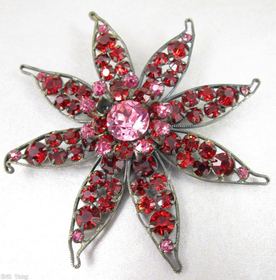 Schreiner 8 wired seeds leaf 2 level radial pin ruby pink jewelry