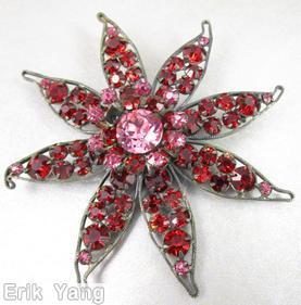 Schreiner 8 wired seeds leaf 2 level radial pin ruby pink jewelry