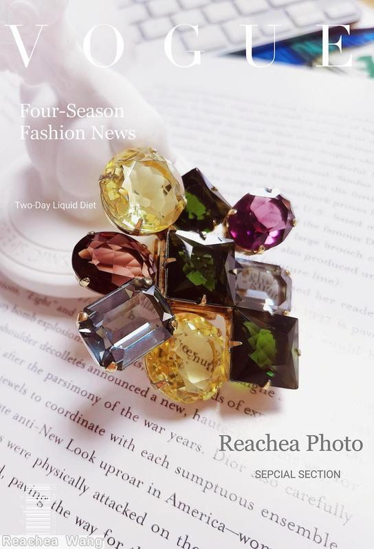 Schreiner 9 varied shape large stone square pin 3 square stone 2 chaton 2 baguette 2 teardrop purple emerald ice blue clear champagne jewelry
