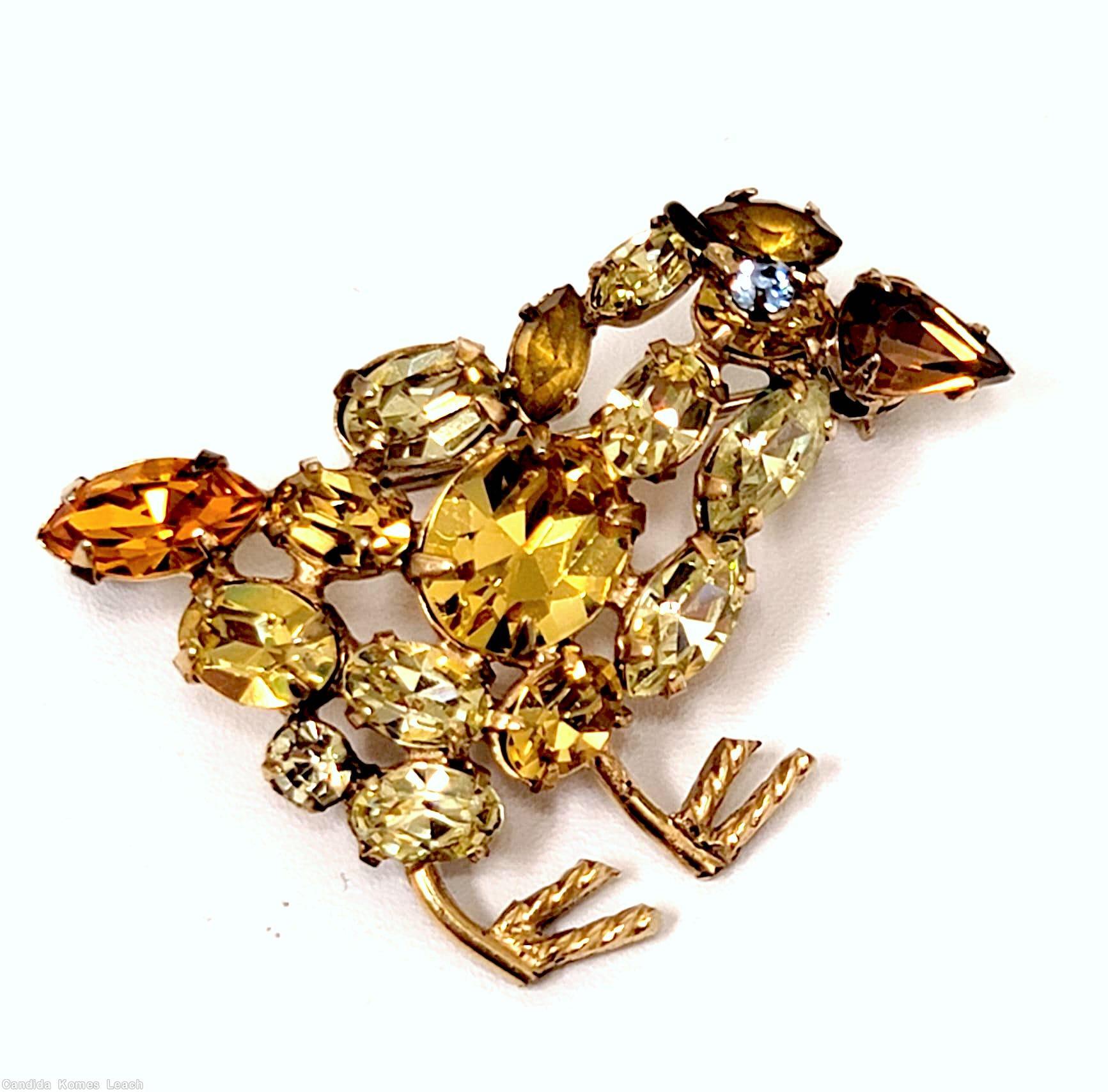 Schreiner chicken goldtone amber clear champgne ab wire deco jewelry