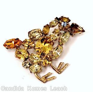 Schreiner chicken goldtone amber clear champgne ab wire deco jewelry