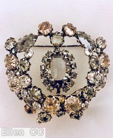 Schreiner closed crescent pin oval center clear shampagne inverted stone smoky crystal inverted stone crystal goldtone jewelry
