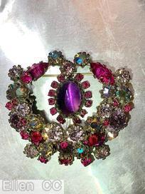 Schreiner closed crescent pin oval center purple large oval cab center ab ice pink jewelry
