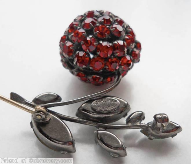 Schreiner clustered ball 5 leaf branch strawberry pin ruby emerald jewelry