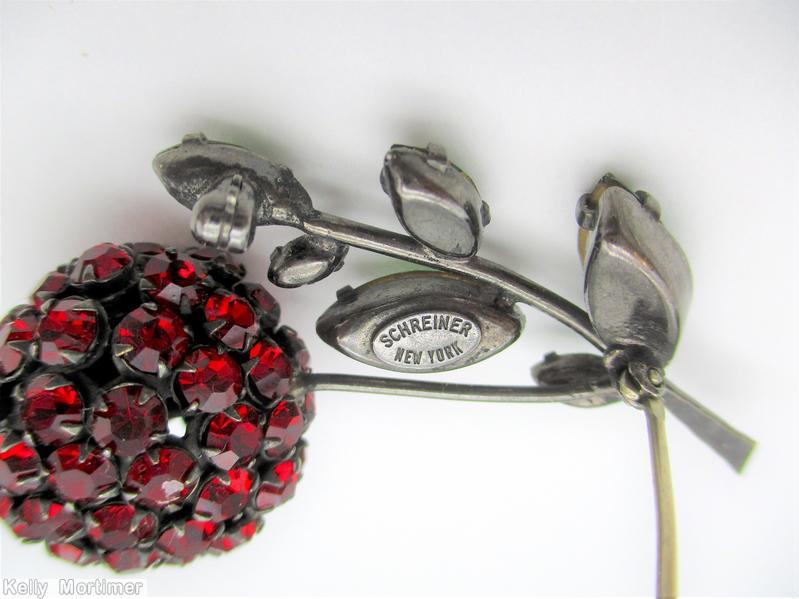 Schreiner clustered ball 5 leaf branch strawberry pin ruby emerald jewelry
