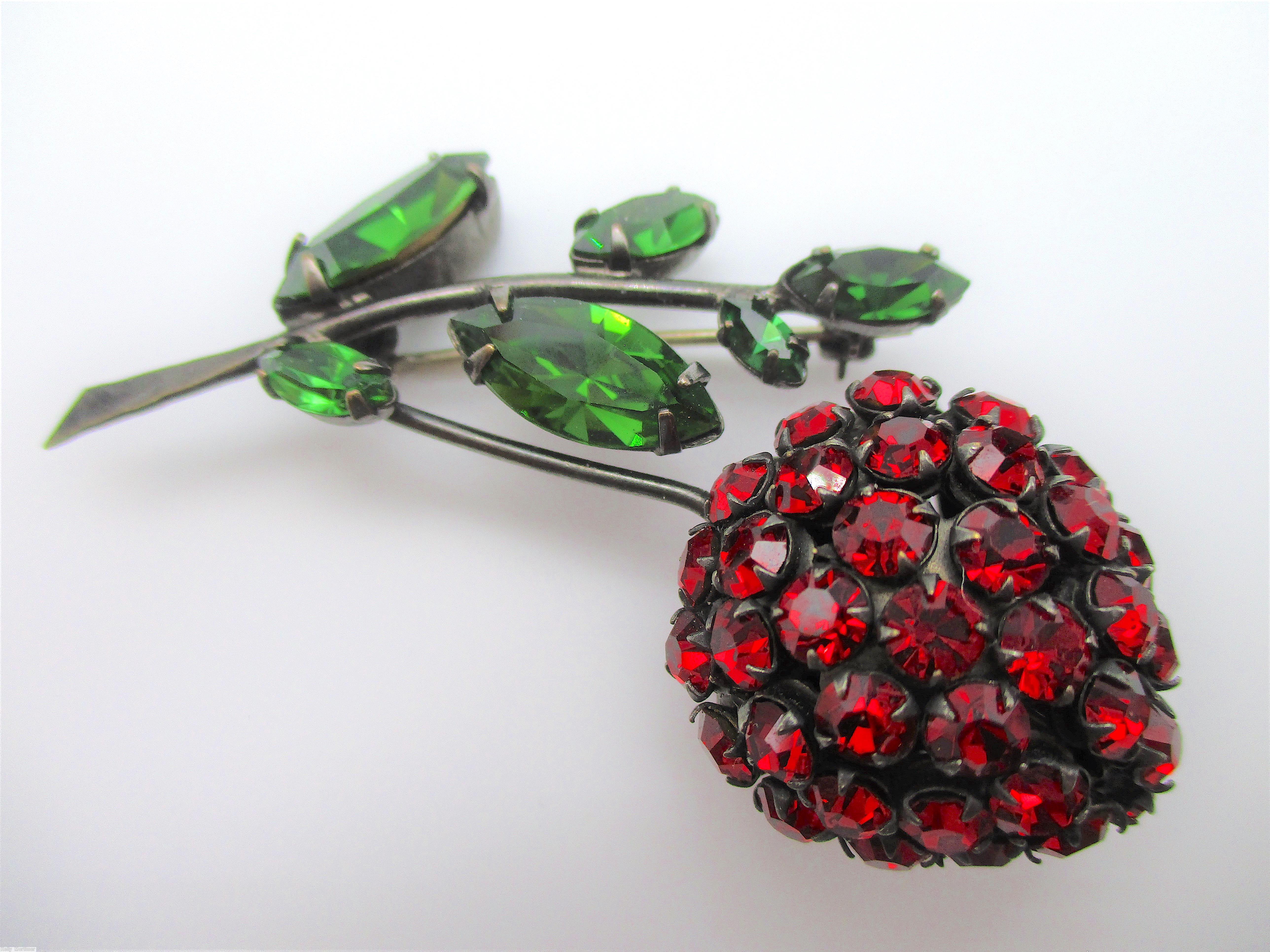 Schreiner clustered ball 5 leaf branch strawberry pin ruby emerald jewelry