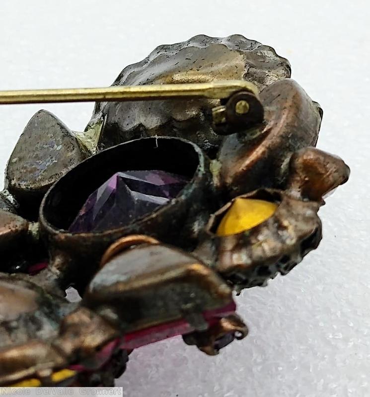 Schreiner comma shaped pin 2 large teardrop 2 large oval stone 2 large round stone purple ruby teardrop lavender jewelry