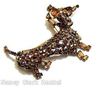 Schreiner dachshund dog pin topaz goldtone jewelry