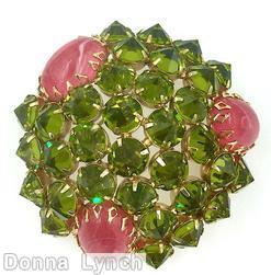 Schreiner domed 3 large oval cab pin 33 inverted large stone pink large oval cab peridot inverted stone goldtone jewelry